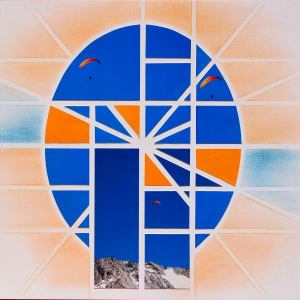 Page completed with coloured papers and chalks.