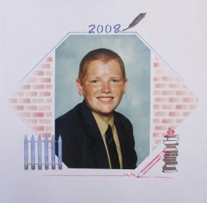 The School Theme Stamps, Texture stencil and Lace figurines have been used to complete this page.